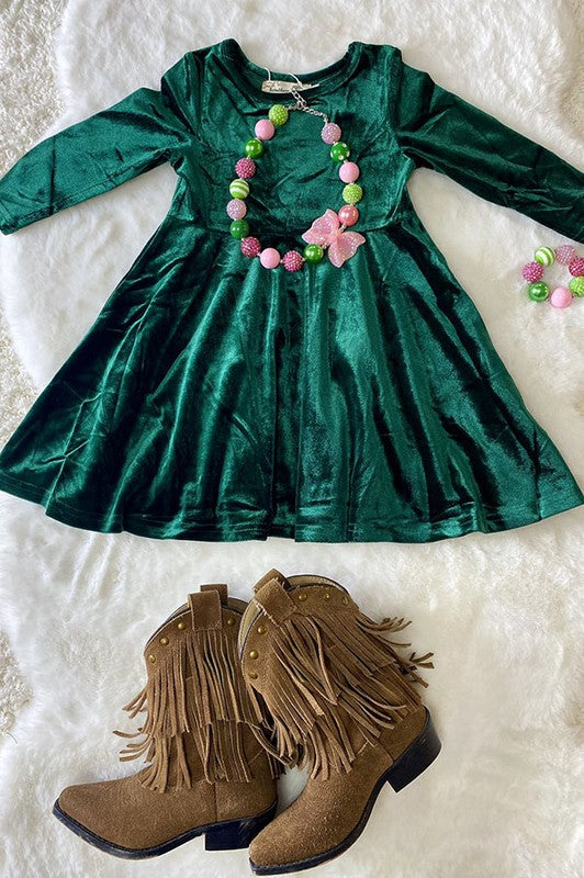 slim fit dress slacks Evergreen Velour Smocked Dress – Doodlebug's & Grow Children's Boutique main image 1