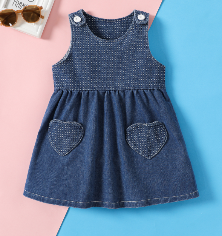 white christmas dresses Baby/Toddler Girl Denim Mini Sleeveless Dress 12M main image 0