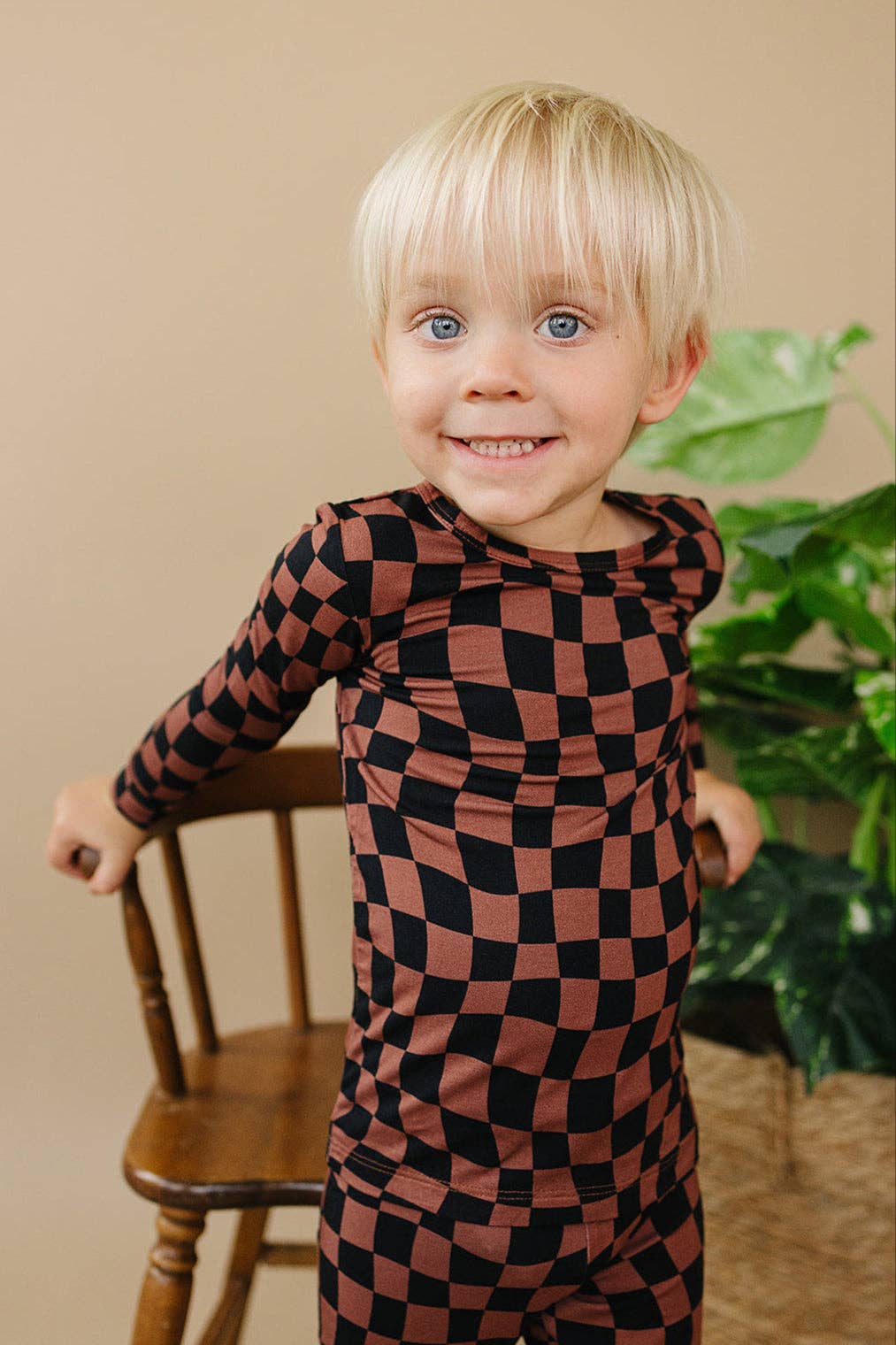 KIDS - Chocolate Checkered Two Piece Set - Toddler/Kids