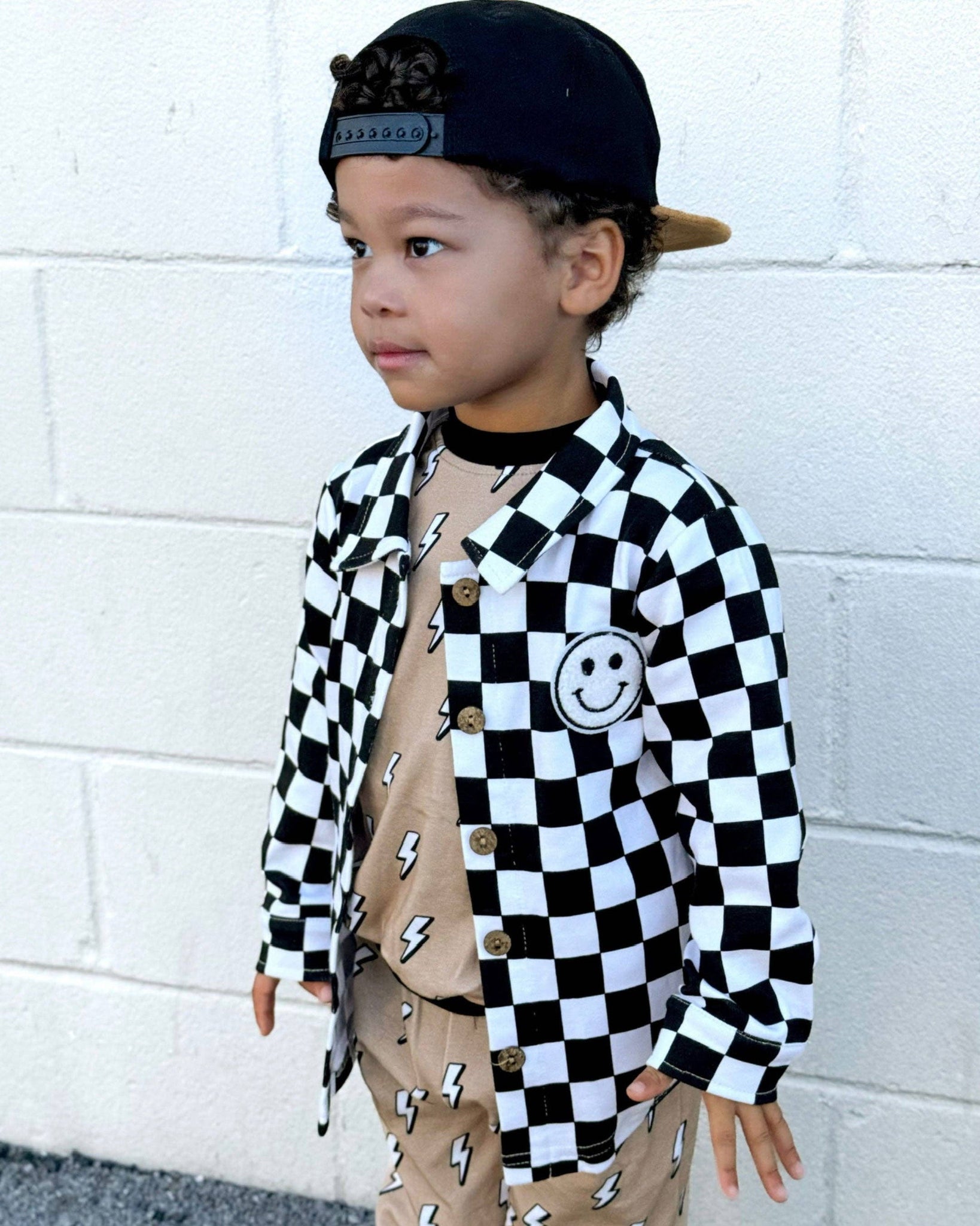 KIDS - Checkered Cotton Shacket - Black - Baby/Toddler/Kids