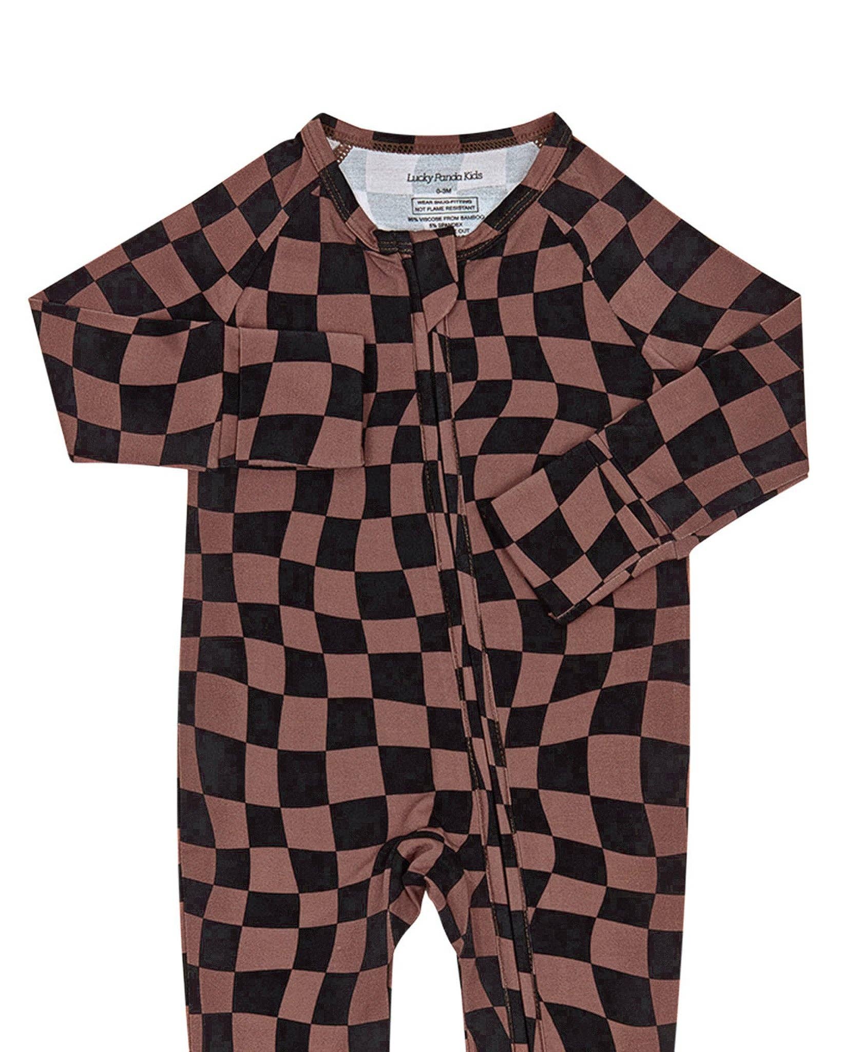 KIDS - Chocolate Checkered Zip Romper - Baby