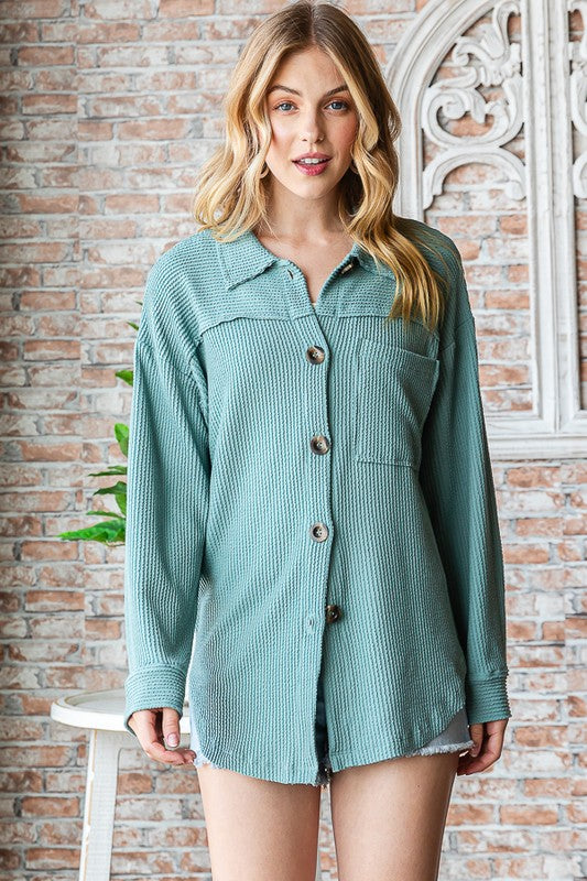 Have It All Ribbed Shacket - Deep Sea
