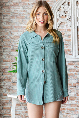 Have It All Ribbed Shacket - Deep Sea