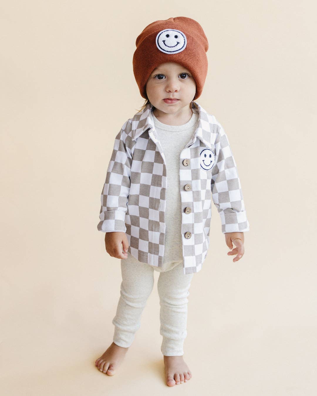 KIDS - Smiley Cotton Fall Shacket - Latte - Baby/Toddler/Kids