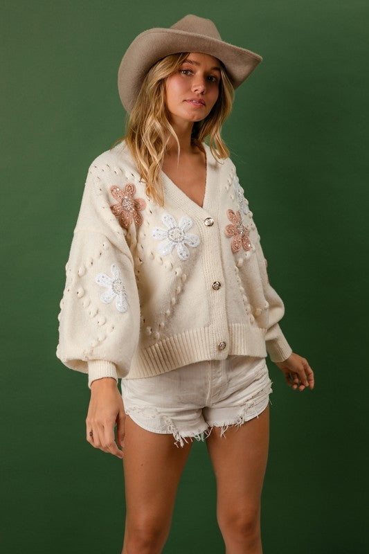 Blingy Flower Sweater Cardigan