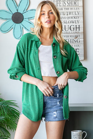 Have It All Ribbed Shacket - Kelly Green