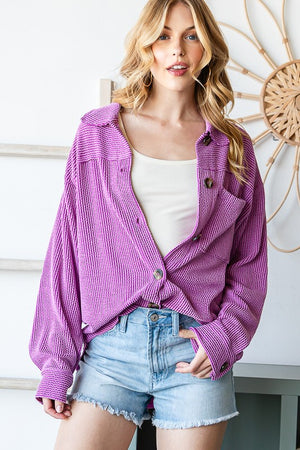 Have It All Ribbed Shacket - Magenta