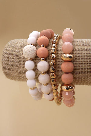 Mabel Stretch Bracelet Set - Peach/White