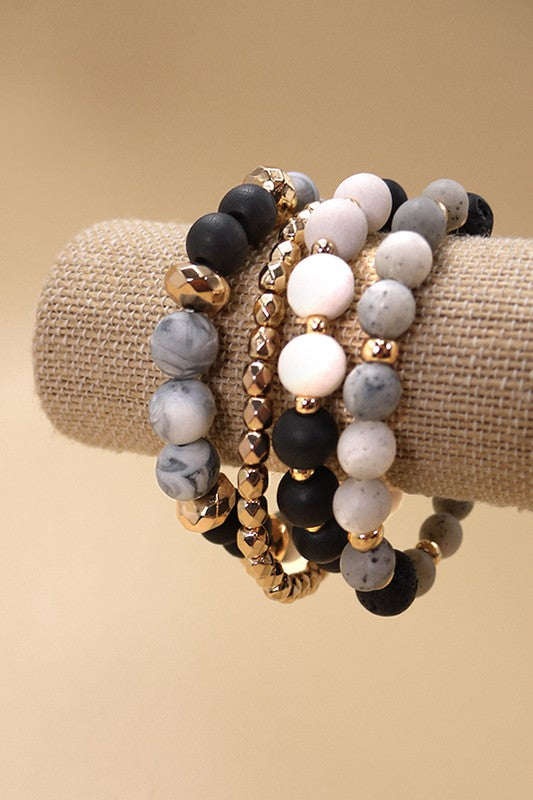 Mabel Stretch Bracelet Set - Black/Grey