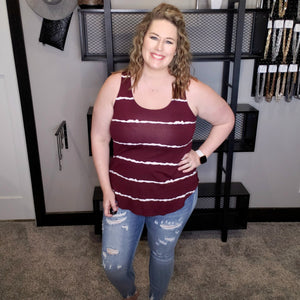 Start The Convo Striped Tank - Burgundy