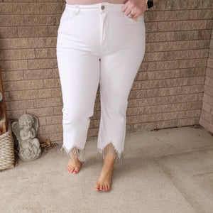 The Tyler Rhinestone Jeans - Risen - White