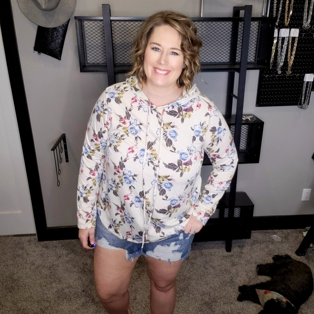 I'm Yours Floral Hoodie Top - Cream
