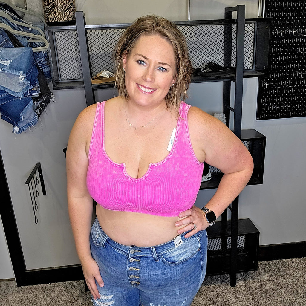 What It Is Ribbed Crop Top - Neon Hot Pink