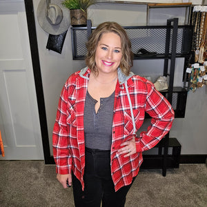 Living Out Loud Plaid Shacket - Red/White