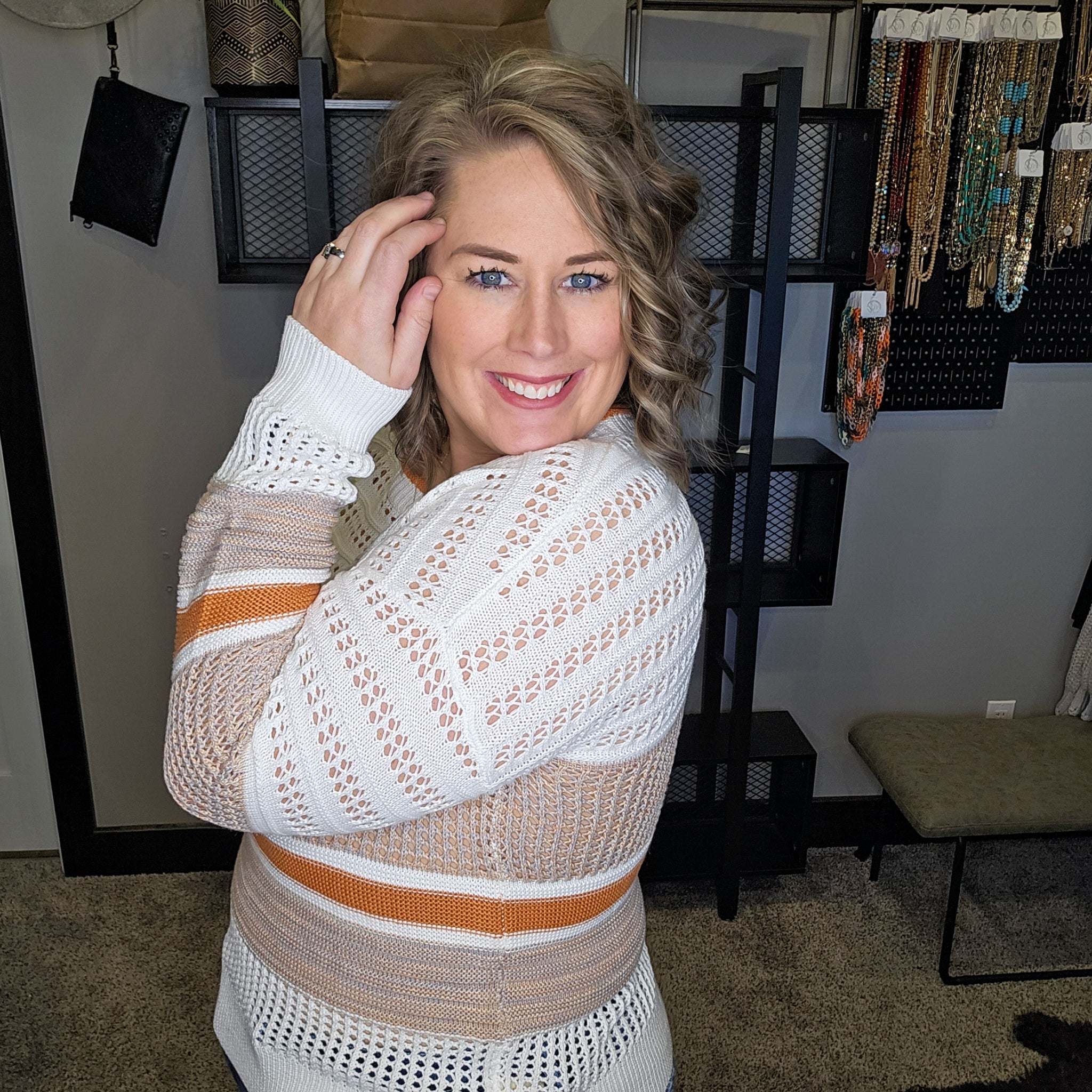 Calm My Mind Color Block Sweater - Orange