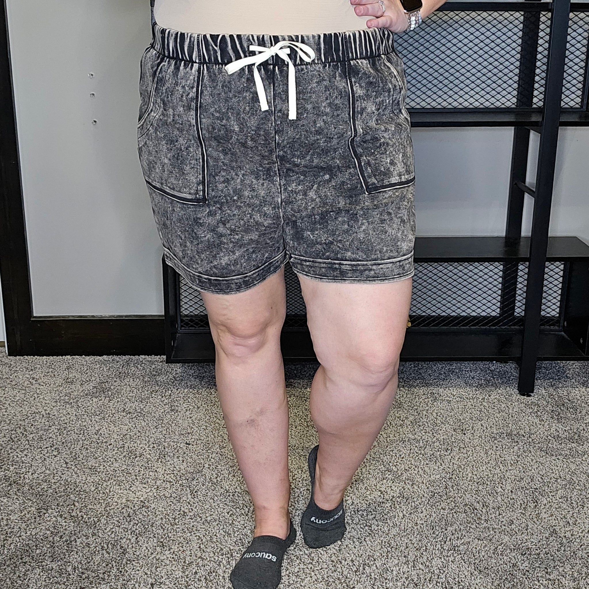 Acid Washed Drawstring Shorts