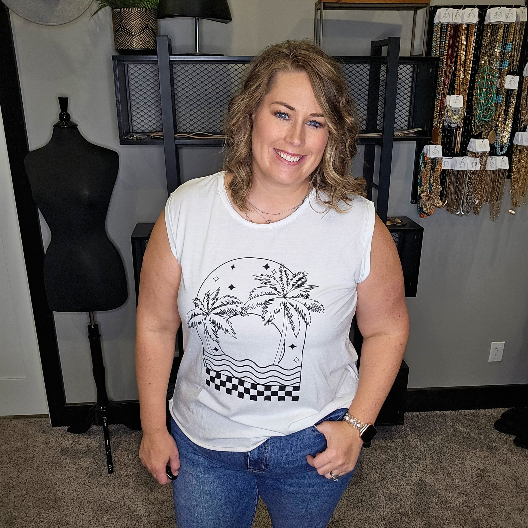 Checkers & Palm Trees Graphic Tank
