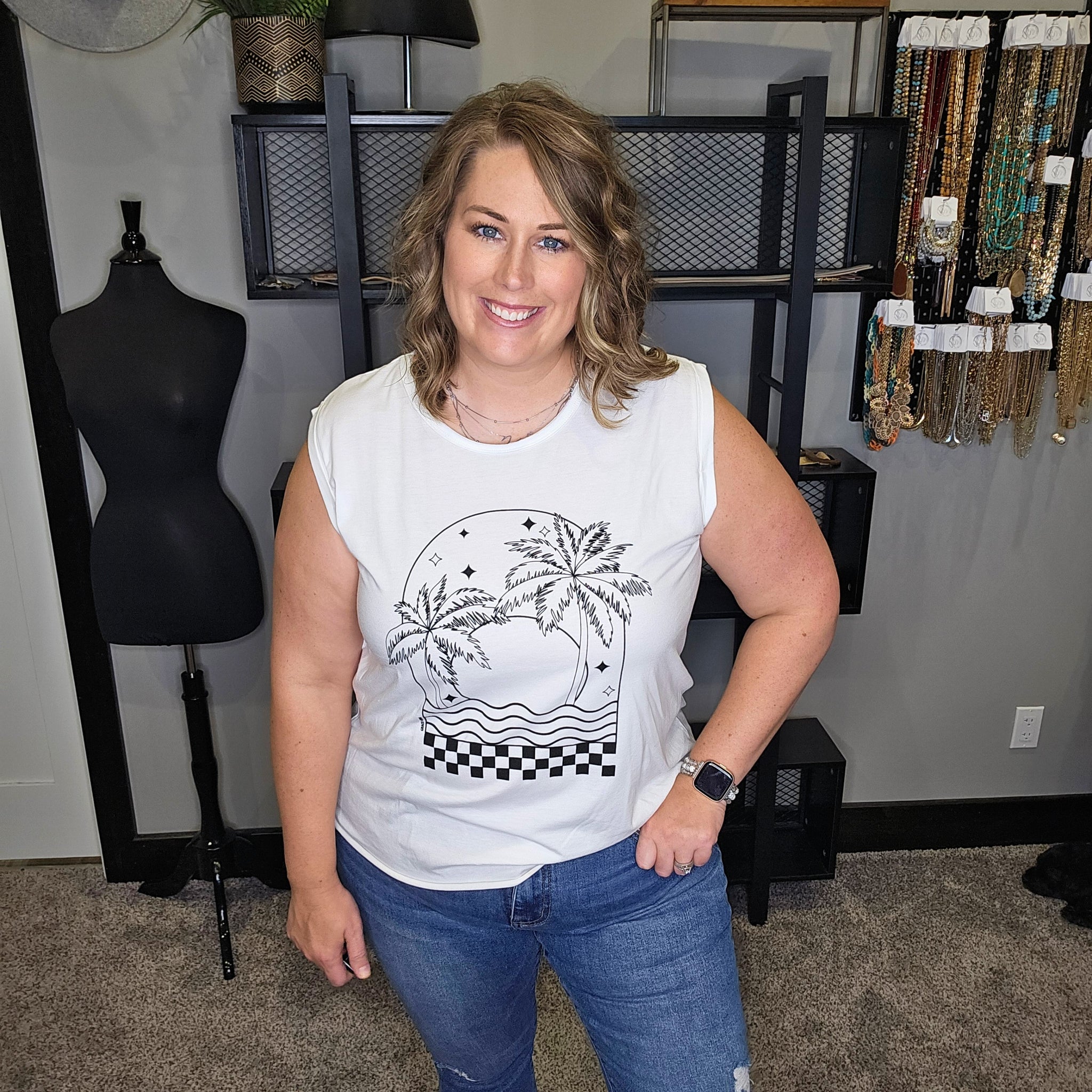 Checkers & Palm Trees Graphic Tank