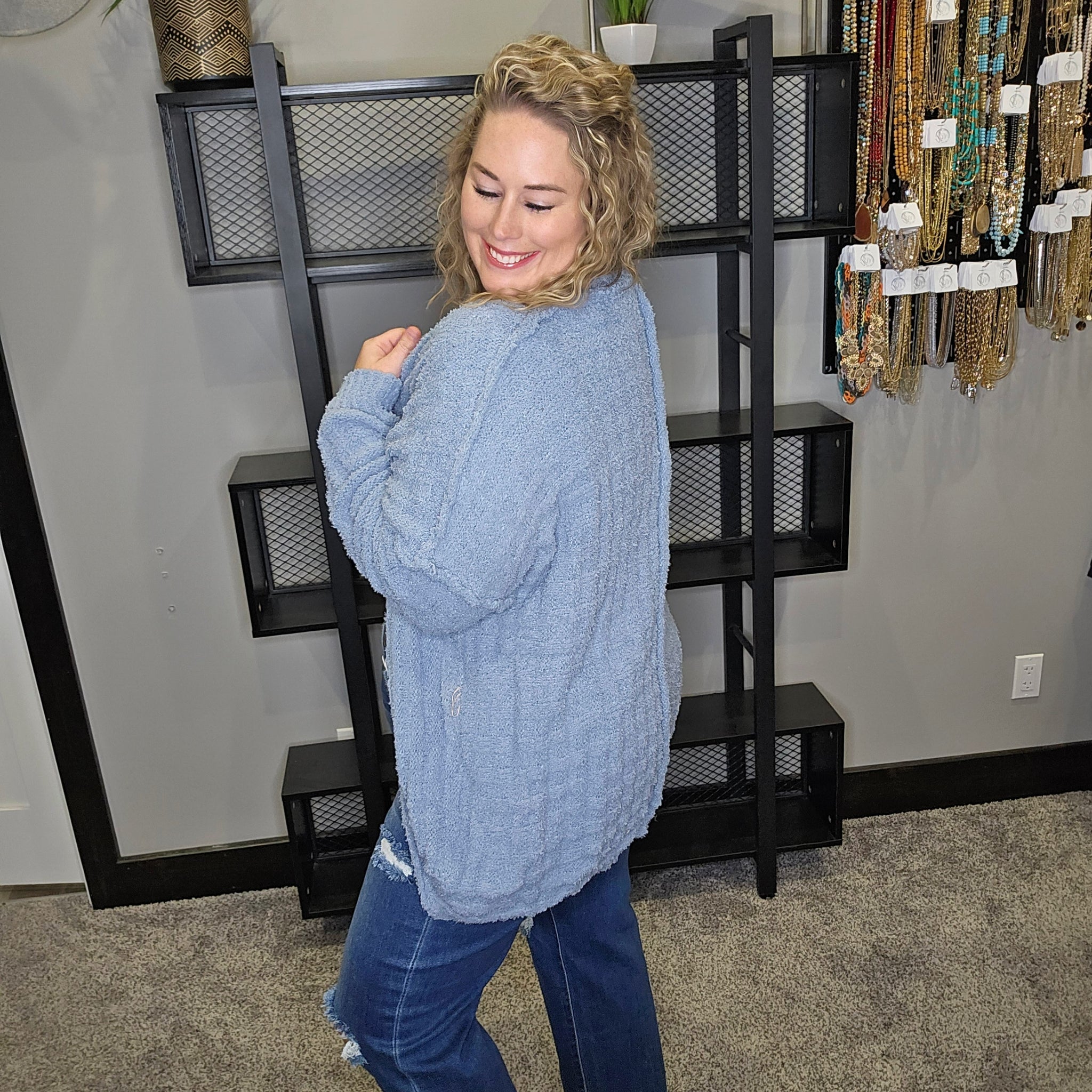 Fluffy Goodness Cardigan - Dusty Blue