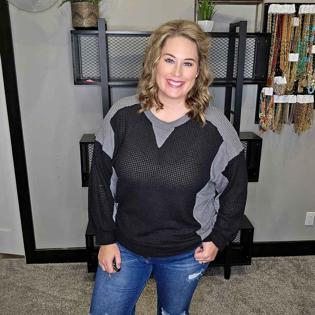 Let's Hear It Color Block Top - Charcoal