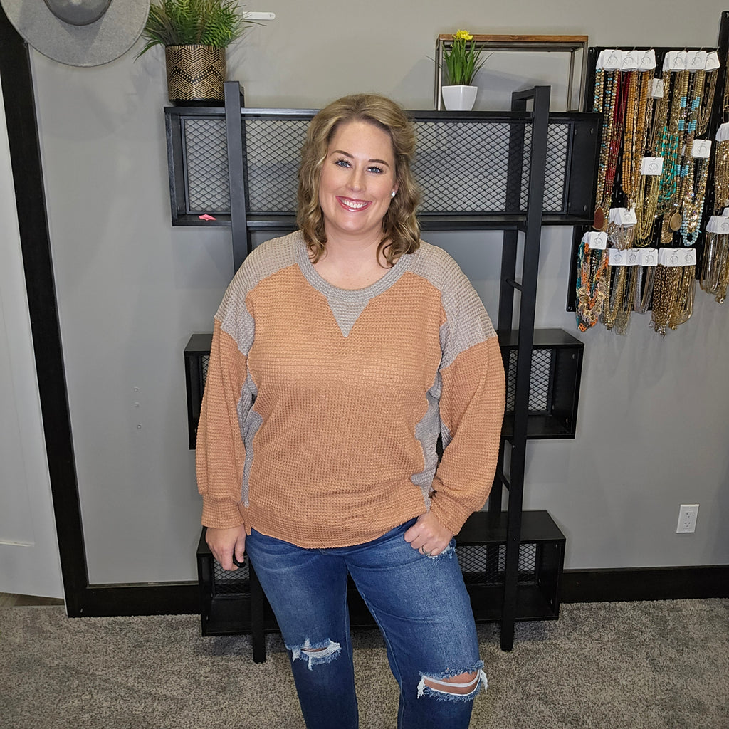 Let's Hear It Color Block Top - Mocha