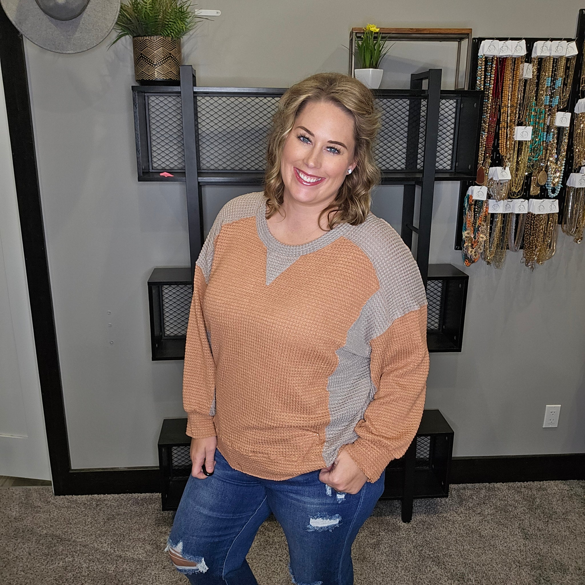 Let's Hear It Color Block Top - Mocha