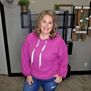 Stay For Awhile Checkered Hoodie Top - Magenta