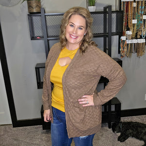 Let's Chill Out Checkered Cardigan - Mocha