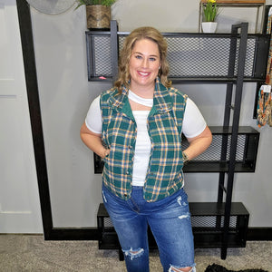Give Me The Rundown Plaid Vest - Hunter Green