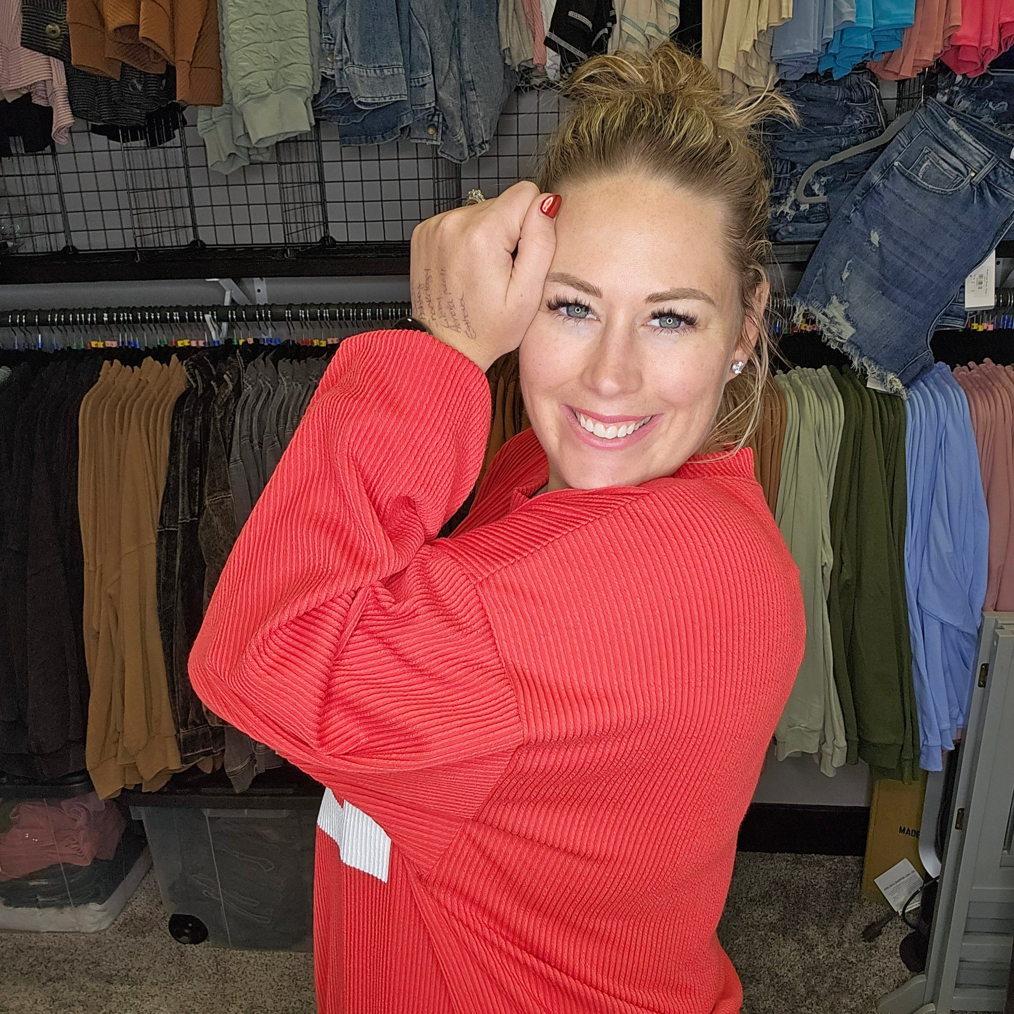 NE Corded Pullover Top - Red