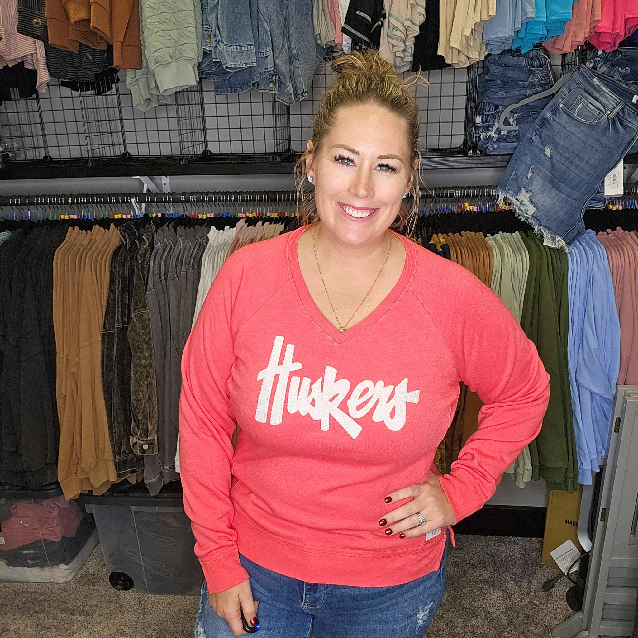 White Sparkle Huskers Sweatshirt
