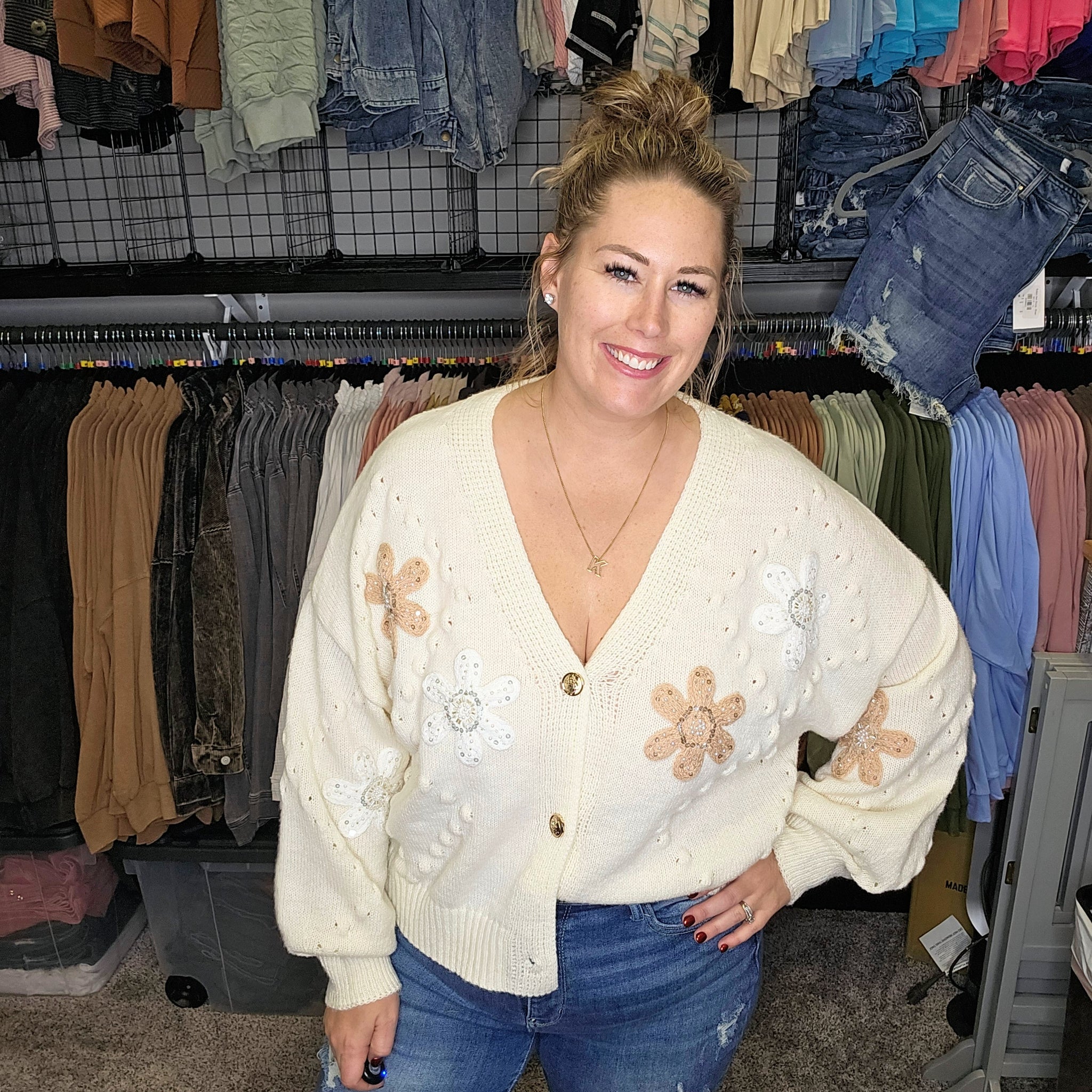 Blingy Flower Sweater Cardigan