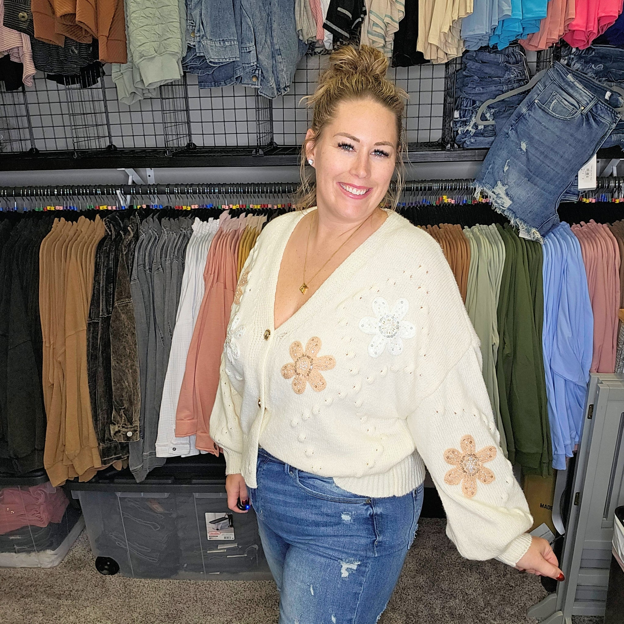 Blingy Flower Sweater Cardigan