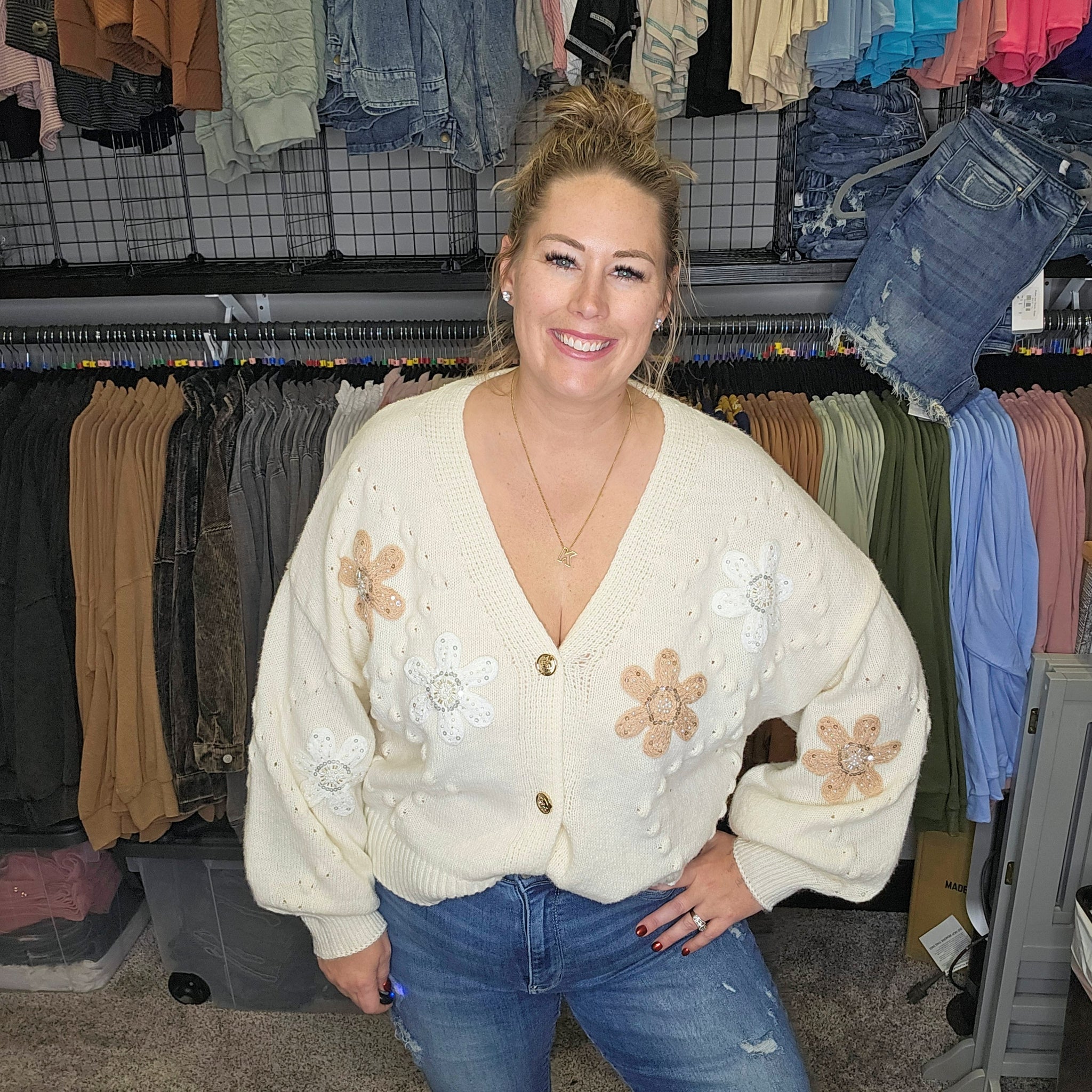 Blingy Flower Sweater Cardigan