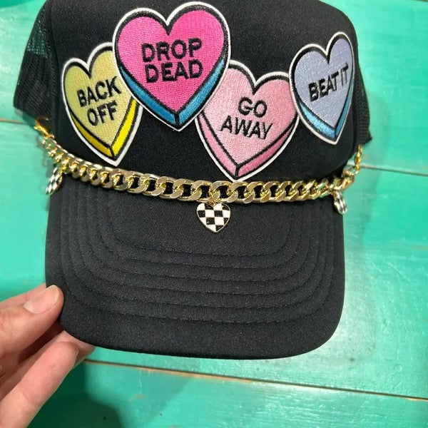 Gold Checkered Heart Trucker Hat Chain