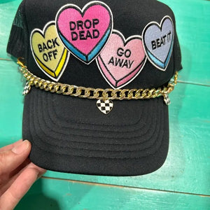 Gold Checkered Heart Trucker Hat Chain