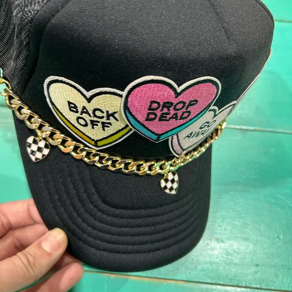 Gold Checkered Heart Trucker Hat Chain