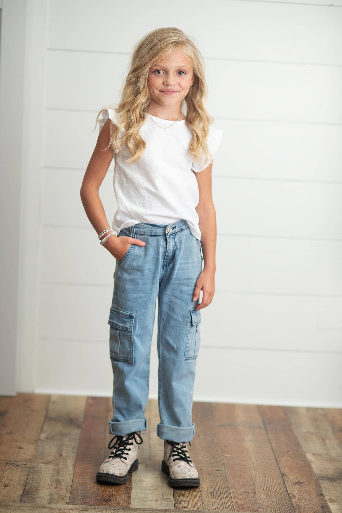 KIDS - Faded Denim Cargo Jean Pants - Kids