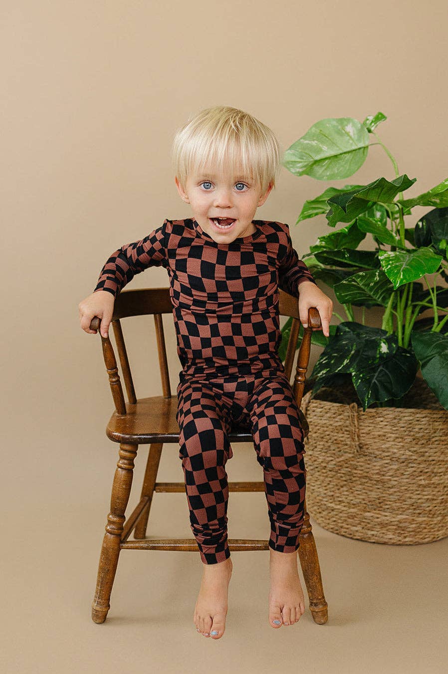 KIDS - Chocolate Checkered Two Piece Set - Toddler/Kids