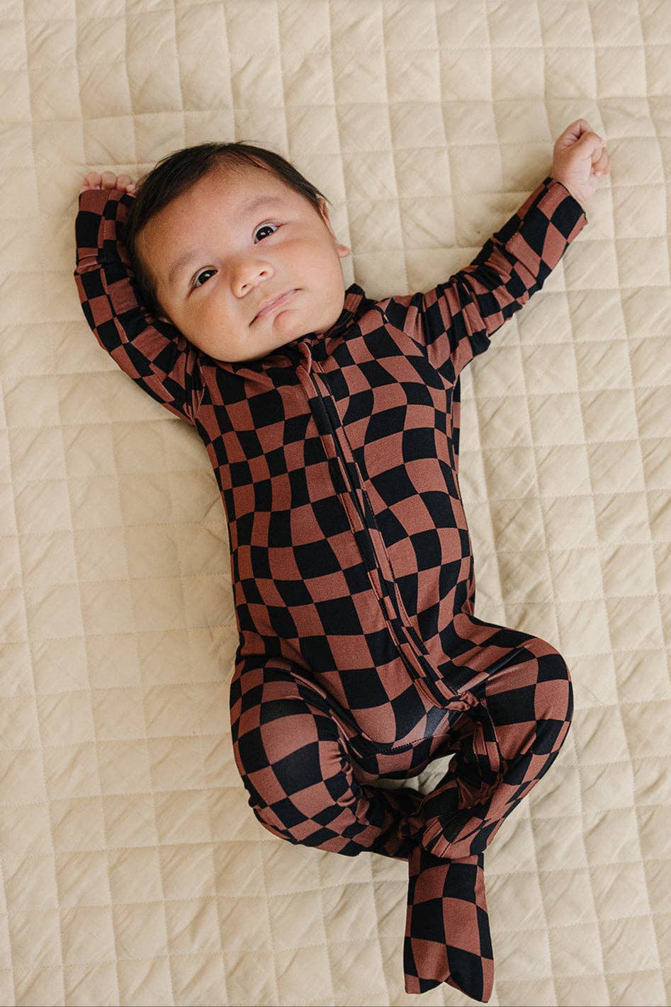 KIDS - Chocolate Checkered Zip Romper - Baby