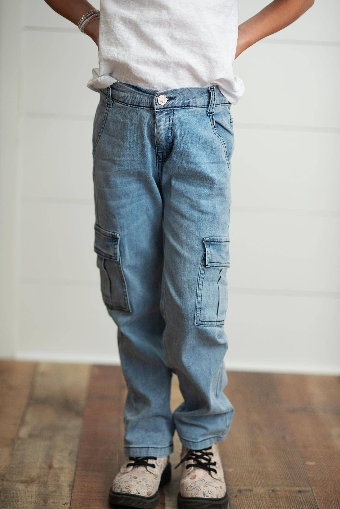 KIDS - Faded Denim Cargo Jean Pants - Kids