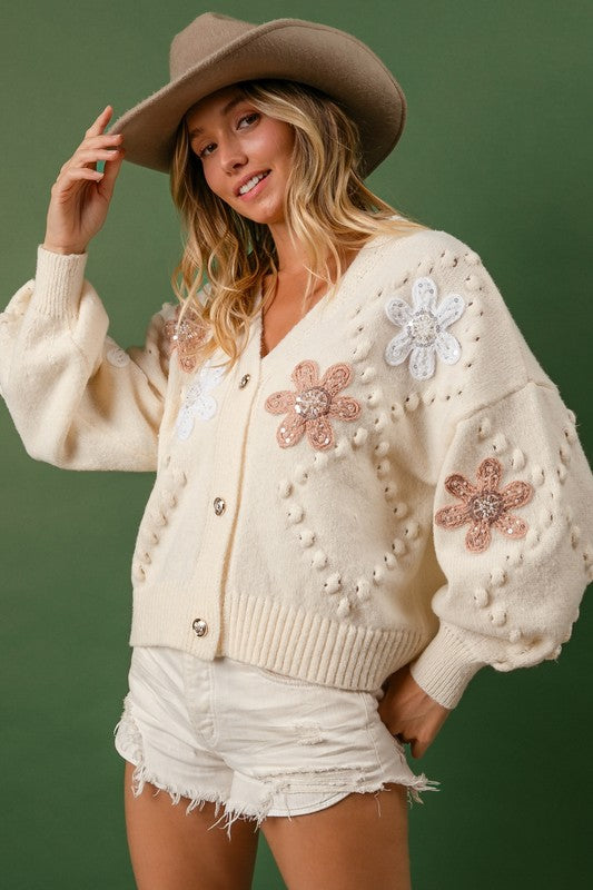 Blingy Flower Sweater Cardigan