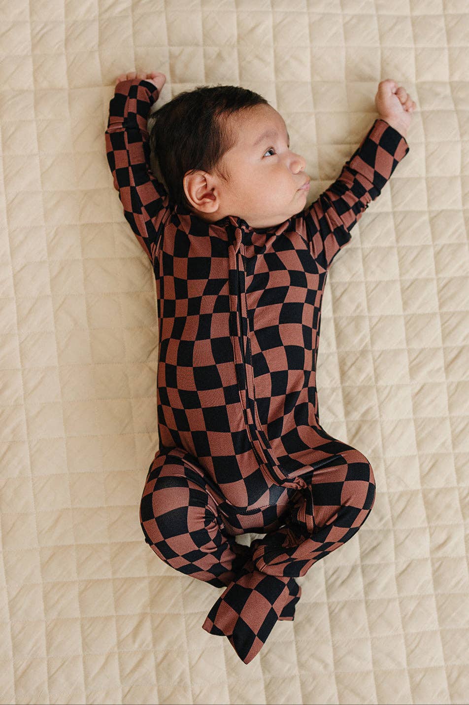 KIDS - Chocolate Checkered Zip Romper - Baby