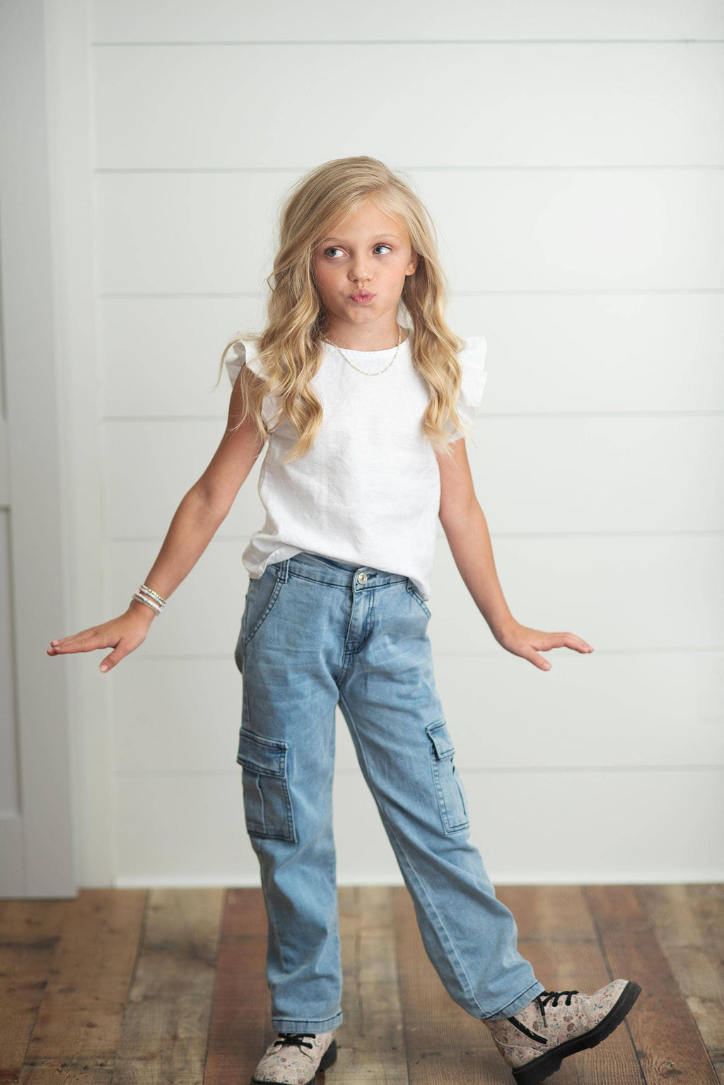 KIDS - Faded Denim Cargo Jean Pants - Kids