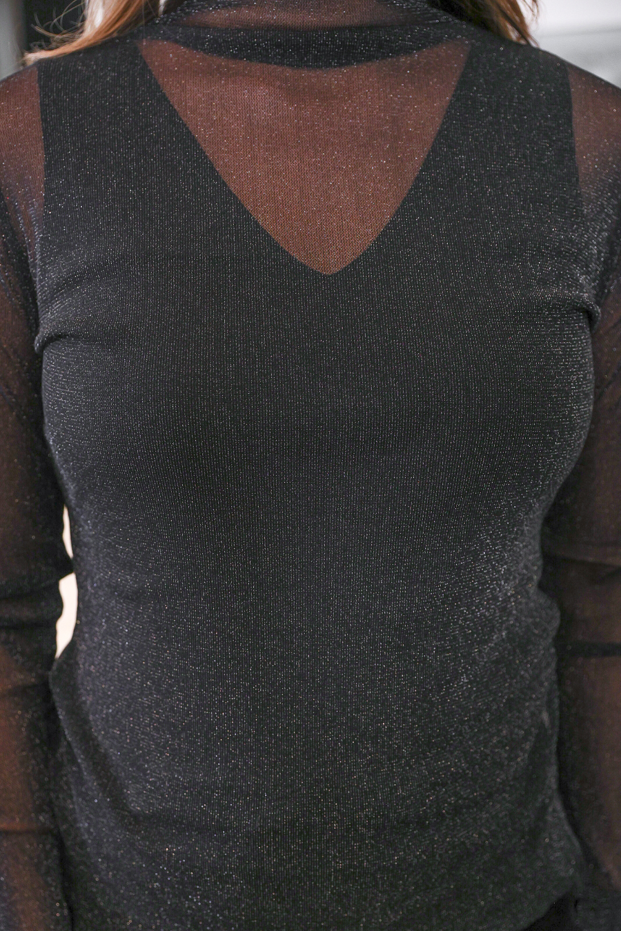 Keigan Black Glitter Mesh Top