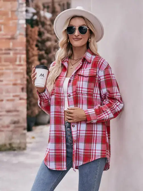 Red Plaid Button-Up Top