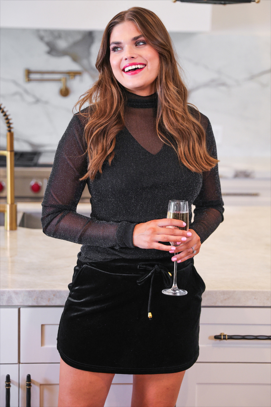 Keigan Black Glitter Mesh Top