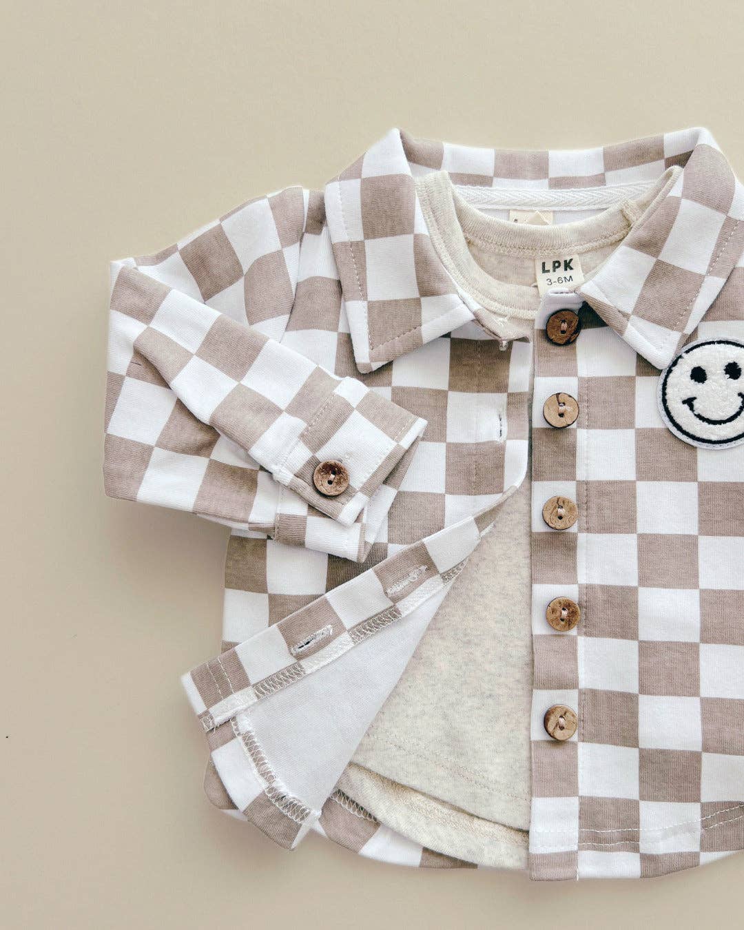KIDS - Smiley Cotton Fall Shacket - Latte - Baby/Toddler/Kids
