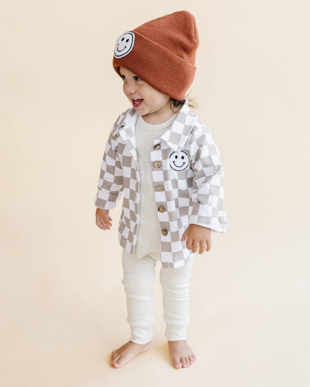 KIDS - Smiley Cotton Fall Shacket - Latte - Baby/Toddler/Kids