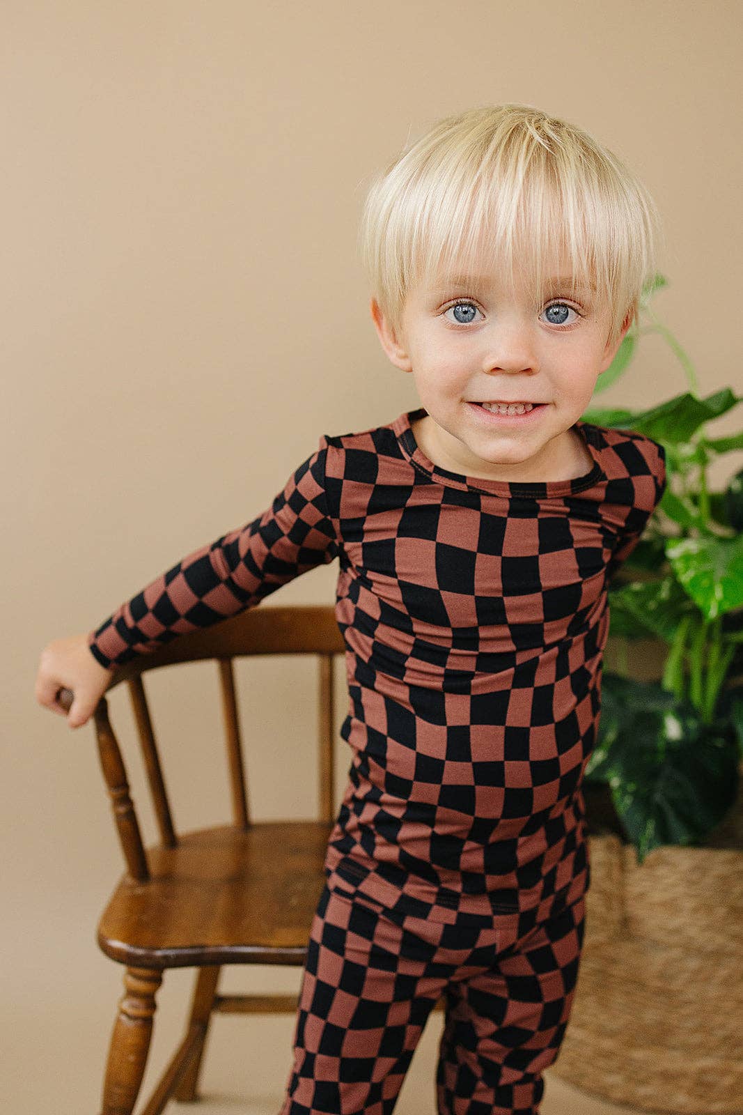 KIDS - Chocolate Checkered Two Piece Set - Toddler/Kids